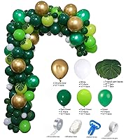 Green Balloon Garland Arch Decoration Kit - 106 Pieces Green and Gold Balloons with Tropical Palm Leaves Strip Tape Dot Glue Tying Tools for Jungle Theme Party Background Decorations (Green)