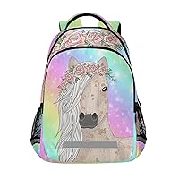 Cute Horse And Floral Flowers Backpacks Travel Laptop Daypack School Book Bag for Men Women Teens Kids