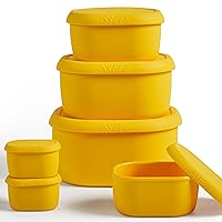 ISSEVE 6Pcs/Set Nesting Silicone Food Storage Containers with Lids, BPA Free Reusable Meal Prep Silicone Containers Airtight, Freezer Dishwasher Safe (33.8oz, 20oz, 10oz, 6.7oz, 1.3oz) (Yellow)