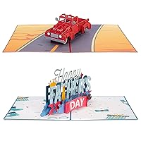 Paper Love Fathers Day Pop Up Cards 2 Pack - Includes 1 Classic Red Truck and 1 Happy Fathers Day, For Husband, Son, Anyone - Includes Envelope and Note Tag