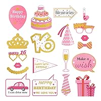 16th Birthday Photo Booth Props Kit 16 Years Old Happy Birthday Party Supplies for Girls 20PCS