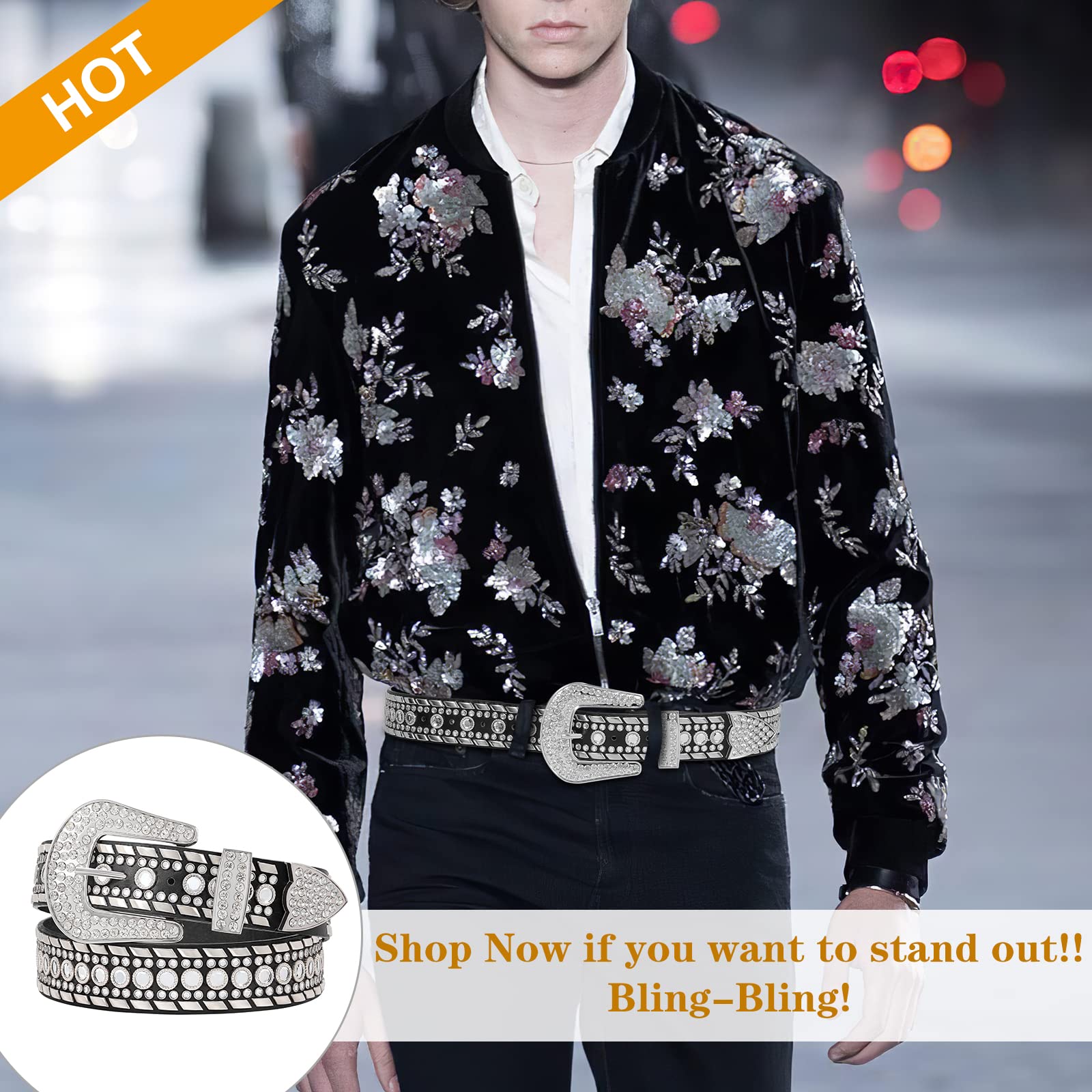 Rhinestone Belt for Women SUOSDEY Western Cowgirl Bling Studded Leather Belt for Jeans Pants 