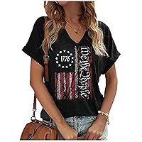 We The People 1776 Shirts American Flag Patriotic V Neck T Shirt Women 4th of July Dolman Sleeve Casual Graphic Tee Tops