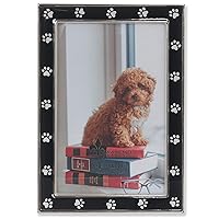 4x6 Silver Metal and Black Enamel Picture Frame, Paw Print Design