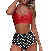 Sexy Bikini Set for Women Two Piece Vintage Wrap Front V Neck Bathing Suits High Waisted Tummy Control Beach Swimwear