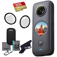Insta360 ONE X2 360 Camera with Touchscreen - 5.7K30 360 Video, Front Steady Cam Mode, 18MP 360 Photo + InstaPano | Bundle Includes ONE X2 Lens Guards (2 Items) (ADD 128GB microSD)