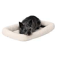 Furhaven Dog Bed for Extra Small Dogs & Indoor Cats, 100% Washable, Sized to Fit Crates - Sherpa Fleece Bolster Crate Pad - Cream, Extra Small