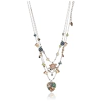 Woven Mixed Multi-Colored Bead Flower Heart Illusion Necklace