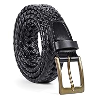 Men's Braided Leather Belt, Braided Woven Belt for Men Casual Jeans with Solid Strap Single Prong Buckle