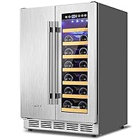 Wine and Beverage Refrigerator Stainless Steels 24 Inch Dual Zone, Under Counter Beer Wine Fridge with French Door, Wine Beverage Cooler Built-in or Freestanding w/Powerful Cooling Compressor