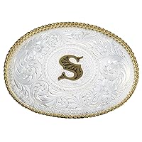 Montana Silversmiths Initial Letter Silver Engraved Gold Trim Western Belt Buckle