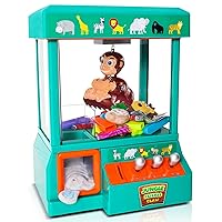 Bundaloo Claw Machine for Kids - Jungle Themed Miniature Candy Grabber with 3 Mini Plush Toys, 30 Reusable Tokens - Electronic Prize Dispenser Toy Party Game for Children