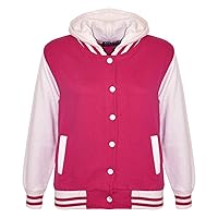 Kids B.B Hooded Plain Jacket Baseball Varsity Style Coat For Girls Boys 2-13 Yrs