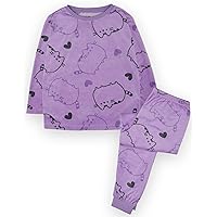 Pusheen Girls Pyjama Set | Young Ladies Purple Baby Fleece Loungewear Long Sleeve T-Shirt & Long Leg Pants Complete PJs