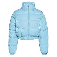 Flygo Women's Cropped Puffer Jacket Zip Up Stand Collar Padded Winter Down Coat