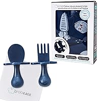 GRABEASE First Training Self Feed Baby Utensils and All-Over Bibs, BPA-Free Baby Spoon and Fork Toddler Utensils with Pouch Set – Toddler Silverware for Baby Led Weaning Ages 6 Months+