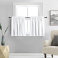 Pure White Small Window Curtain Panel for Kitchen - Curtain Tiers for Nursery with Rod Pocket (30 x 24 Inch,1 Pair)