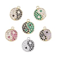 LiQunSweet 10 Pcs Random Color Round Tai chi Yin and Yang Lucky Charm Pave Cubic Zirconia Energy Balance Charms for Jewelry Making DIY Accessories