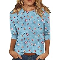 Womens 3/4 Sleeve Tops and Blouses Womens Shirts 3/4 Sleeve Summer Graphic Tees for Women Summer 2024 Womens Fashion Plus Size T Shirts for Women Loose Fit Womens Tops Blouses Turquoise L
