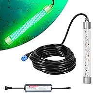 HUSUKU FS0-3 LED Underwater Fishing Light with Transformer AC110~265 - 100W 10,000lm with 16.4ft Cord Green Night Fishing Finder Attractor, IP68 Submersible Boat Lamp for Snook Crappie Squid Shrimp