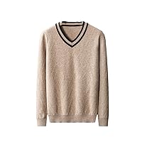 100% Wool Cashmere Sweater Men V-Neck Pullover Casual Knitted Jacquard Autumn and Winter Warm
