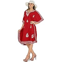 LA LEELA Women's Summer Beach Coverups Casual Mini Caftan Beachwear Ladies Vacation Dresses for Women