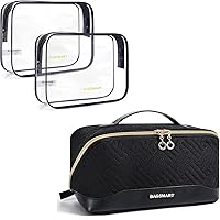 BAGSMART Clear Toiletry Bag with Makeup Bag Cosmetic Bag, Travel Makeup Bag,Water-resistent Makeup Bags 2 Pack TSA Approved Travel Toiletry Bag Carry on Travel Accessories Bag
