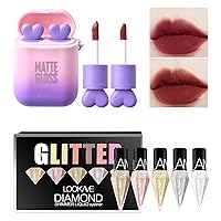 LAMUSELAND 2Pcs/set Matte Blue Earphone Lipstick with 5 Colors Liquid Glitter Metallic Eyeliner Makeup Set