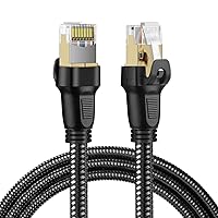 Cat 8 Ethernet Cable 10ft, Gigabit High Speed 40Gbps Braided 26AWG Heavy Duty Internet LAN Cable, Shielded Cat8 SFTP RJ45 Network Patch Cord, 4X Faster Than Cat 7/6/6a/6e/5e/5 for Gaming