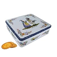 French Brittany Galettes au Beurre (Butter Cookies) in Mini Quimper Tin, Faience Couple, 4.6 OZ