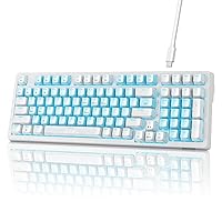 Mechanical Gaming Keyboard, Full Size 98 Anti-Ghosting Keys Red Switch Keyboards with ICY Blue Backlight, Wired Detachable USB Type-C Gaming Keyboard with Adjustable Kickstand