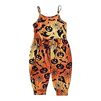 Girls Romper Size 6X Jumpsuit Girls Romper Outfits Toddler Baby Cartoon Strap Halloween Kids Girls (Orange, 3-4 Years)