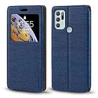 Motorola Moto G60S Case, Wood Grain Leather Case with Card Holder and Window, Magnetic Flip Cover for Motorola Moto G60S (6.8â€ ), Blue