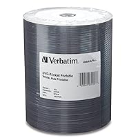 Verbatim DVD-R Blank Discs 4.7GB 16X DataLifePlus White Inkjet Printable Recordable Disc Hub Printable - 100pk Tape Wrap 97016