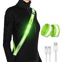 LED Reflective Running Gear High Visibility Reflective Belt Sash with Armband for Walking at Night,Adjustable Running Safety Gear Light Up Running Belt for Runners Walkers Men Women