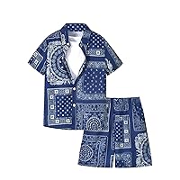Floerns Boys Paisley Print Short Sleeve Shirt Track Shorts Set Two Piece Outfit