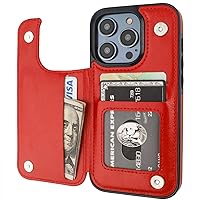 Compatible with iPhone 14 Pro Wallet Case with Card Holder, PU Leather Kickstand Card Slots Case, Double Magnetic Clasp and Durable Shockproof Cover 6.1 Inch (Red)