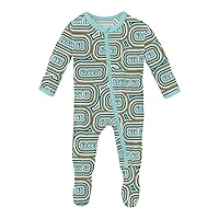 KicKee Pants Print Footie with Zipper, Fitted Long Sleeve Pajamas, Ultra Soft Everyday One-Piece Loungewear, Baby and Kid (Summer Sky Groovy - 3-6 Months)
