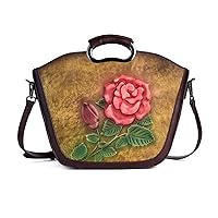 Luxury Retro Handbag Genuine Leather Elegant Flower Shoulder Bag Handmade Women Messenger Bag (Color : Khaki, Size : 35x11.5x26cm)