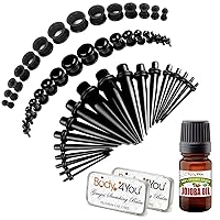 BodyJ4You 51PC Gauges Kit Ear Stretching Aftercare Jojoba Oil Wax Premium Stretched Ear Lobe Balm Aftercare Cream 14G-12MM Tunnel Plug Taper Set