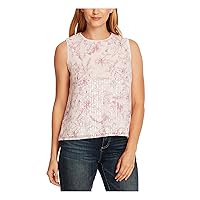 Vince Camuto Womens Pink Sequined Floral Sleeveless Jewel Neck Top Size: XXS