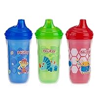 Nuby Plastic Insulated No Spill Easy Sip Cup with Vari-Flo Valve Hard Spout, Boy, 9 Oz, 3 Count