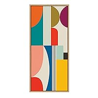 Kate and Laurel Sylvie Mid Century Modern Pattern Framed Canvas Wall Art By Rachel Lee Of My Dream Wall, 18x40 Natural, Colorful Abstract Art Print for Wall