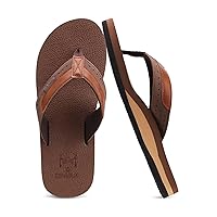 KuaiLu Men's Yoga Mat Leather Flip Flops Thong Sandals with Arch Support