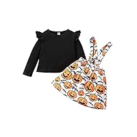 Girls Halloween Printed Shirt Top + Overalls Dresses
