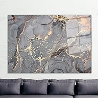 kayra export Glass Wall Art, Glass Art, Wall Art, Gray And Gold Marble, Abstract Glass Wall Art, Gold Glass Wall Art, Modern Marble Wall Art, (Silver Framed-9x14 inches)