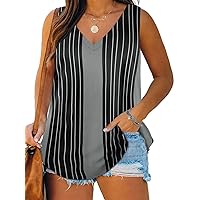 DOLNINE Womens-Plus-Size-Tank-Tops Summer V Neck Shirts Casual Sleeveless Loose Fit Tees Tunic