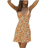 Women Sexy Dress for Party Crushed Flower Dress Chiffon Printing Dress