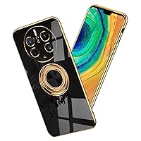 Compatible with Huawei Mate 50 Pro Case with Ring Holder Magnet Silicone, Huawei Mate 50 Pro Phone Case Silicone Thin White Cover Black 360° Rotatable Metal Kickstand (Black)