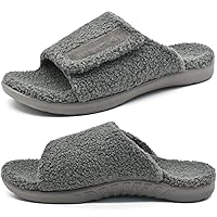 ONCAI Mens House Slippers with Arch Support，Fur Slides with Orthopedic for Plantar Fasciitis Wide Footbed and Adjustable Straps Size 7.5-15